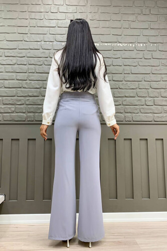 Zippered Slit Detailed Pocket Crepe Trousers 0271 Gray - Bym Fashion (1)