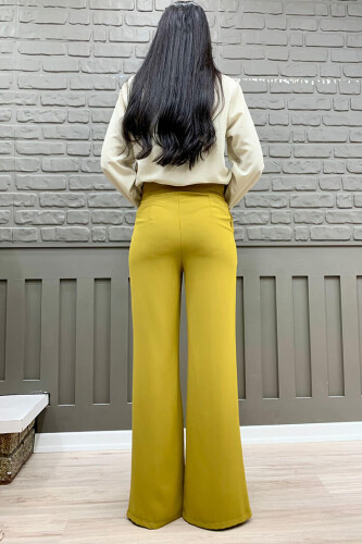 Zipper Slit Detailed Pocket Crepe Trousers 0271 Mustard - Bym Fashion (1)