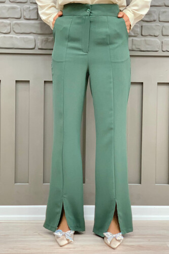 Zippered Slit Detailed Pocket Crepe Trousers 0271 Mint - Bym Fashion