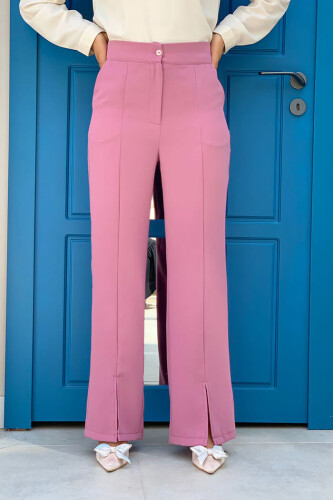 Zippered Slit Detailed Pocket Crepe Trousers 0271 Powder - Bym Fashion
