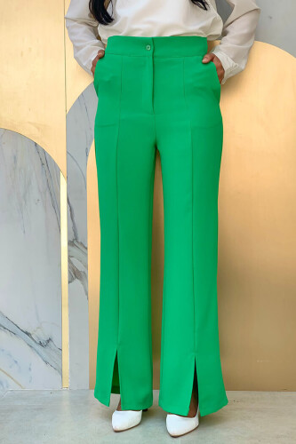 Zippered Slit Detailed Pocket Crepe Trousers 0271 Green - Bym Fashion