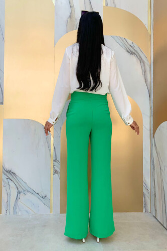Zippered Slit Detailed Pocket Crepe Trousers 0271 Green - Bym Fashion (1)
