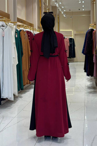 Fiyonk Detaylı Abaya Elbise Takım 3955 Bordo - Bym Fashion (1)
