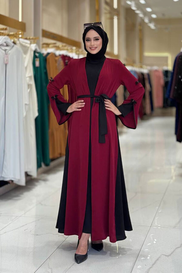 Fiyonk Detaylı Abaya Elbise Takım 3955 Bordo - 1