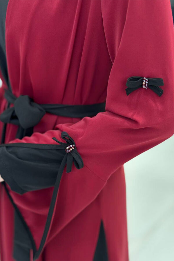 Fiyonk Detaylı Abaya Elbise Takım 3955 Bordo - 4