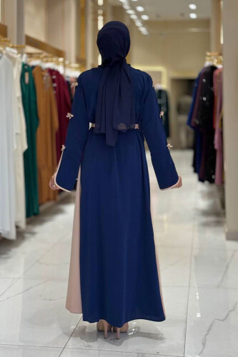 Fiyonk Detaylı Abaya Elbise Takım 3955 Lacivert - Bym Fashion (1)