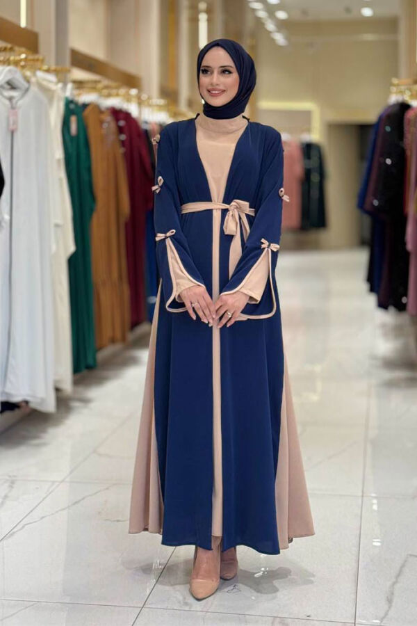 Fiyonk Detaylı Abaya Elbise Takım 3955 Lacivert - 1