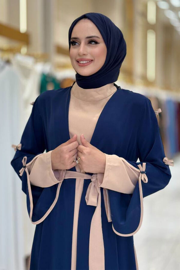 Fiyonk Detaylı Abaya Elbise Takım 3955 Lacivert - 4