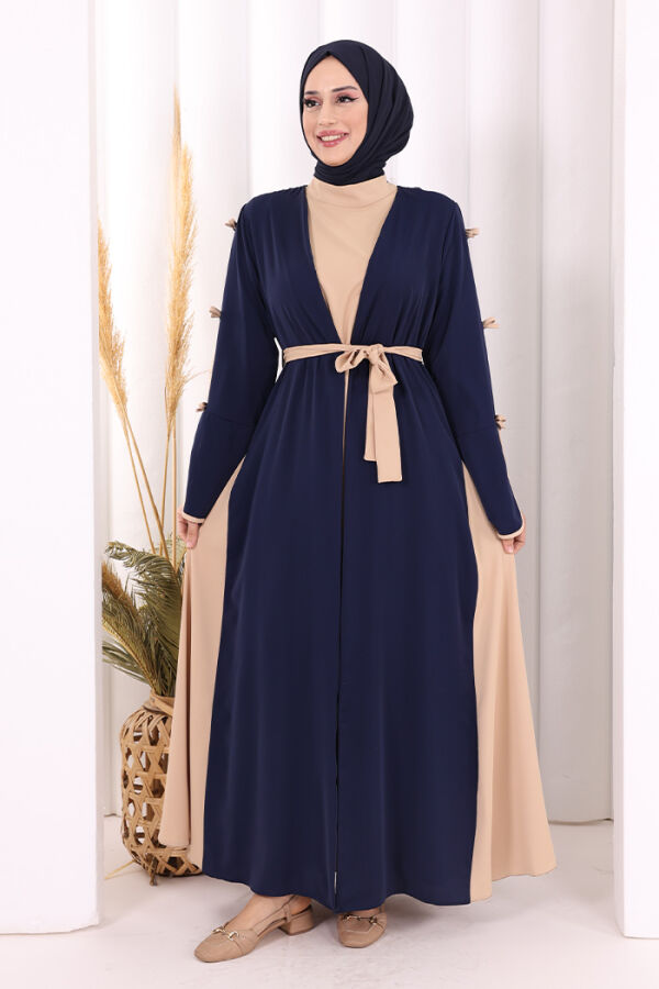 Fiyonk Detaylı Abaya Elbise Takım 3955 Lacivert - 5