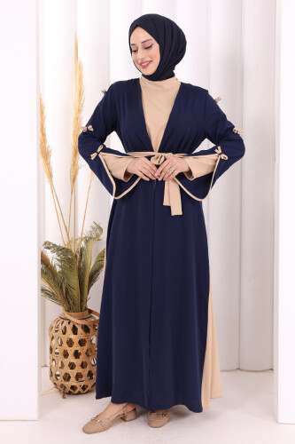 Fiyonk Detaylı Abaya Elbise Takım 3955 Lacivert - 6