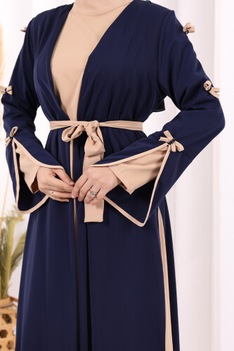 Fiyonk Detaylı Abaya Elbise Takım 3955 Lacivert - 9