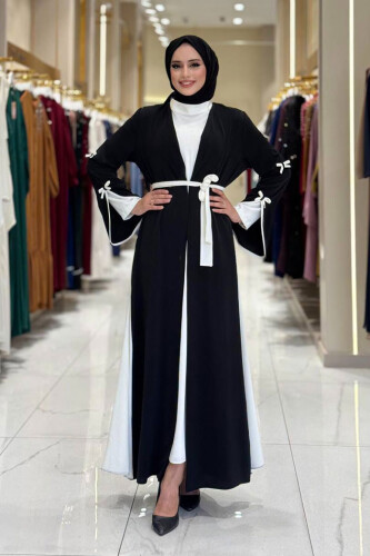 Fiyonk Detaylı Abaya Elbise Takım 3955 Siyah - Bym Fashion