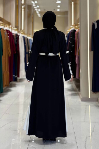Fiyonk Detaylı Abaya Elbise Takım 3955 Siyah - Bym Fashion (1)