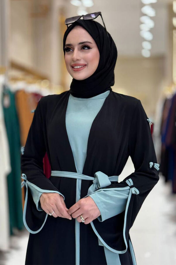 Fiyonk Detaylı Abaya Elbise Takım 3955 Siyah-Mint - 4