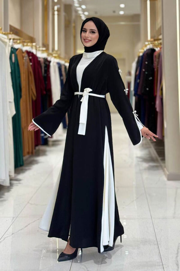 Fiyonk Detaylı Abaya Elbise Takım 3955 Siyah - 3