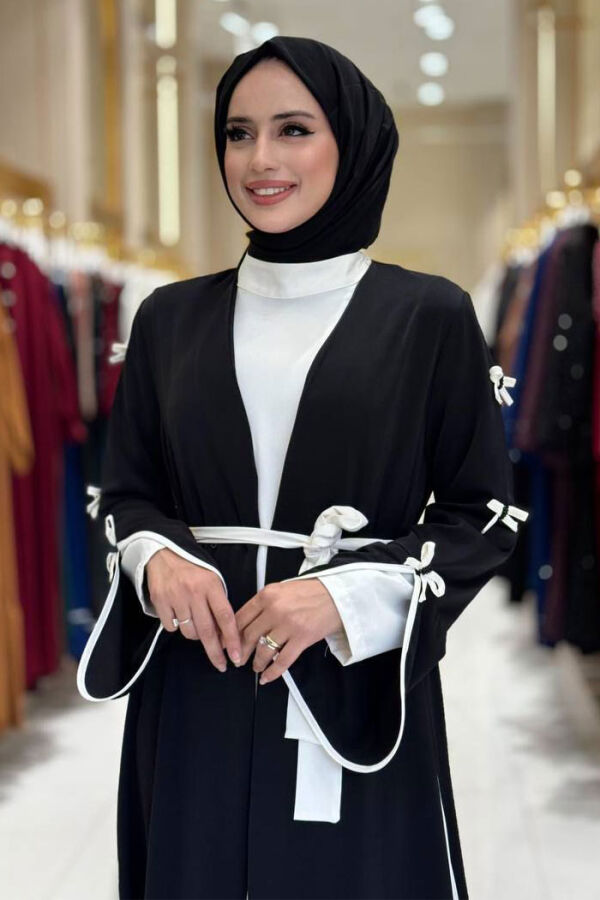 Fiyonk Detaylı Abaya Elbise Takım 3955 Siyah - 4