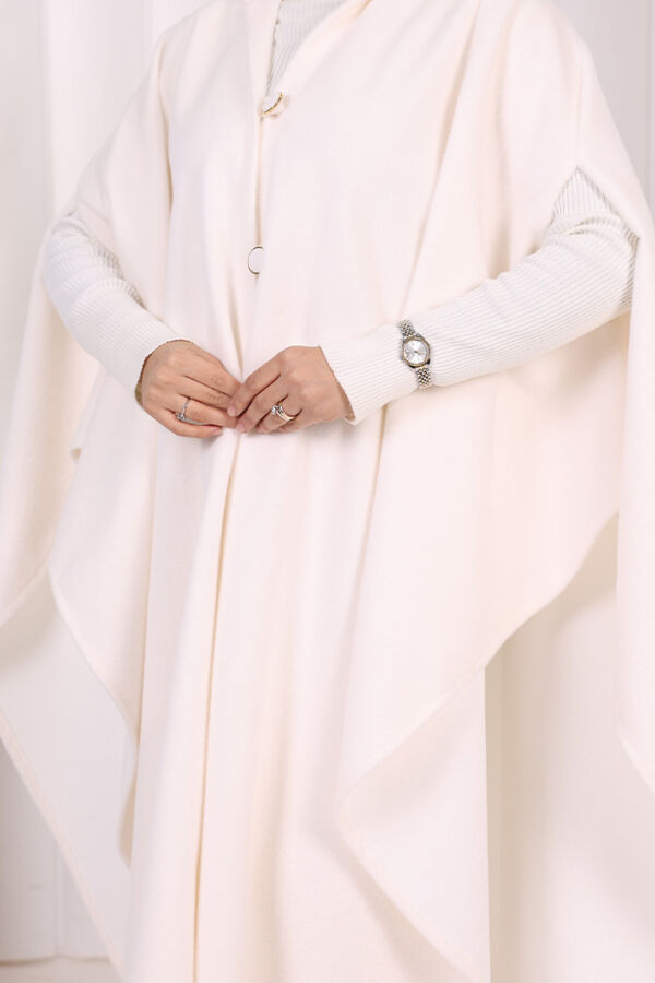 Foks Kumaş Kapşonlu Panço 70130 Ekru - 7