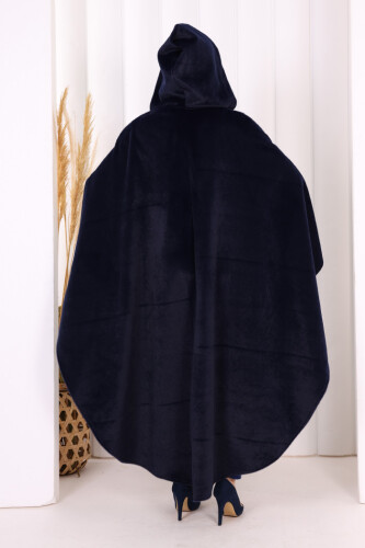 Foks Kumaş Kapşonlu Panço 70130 Lacivert - 4