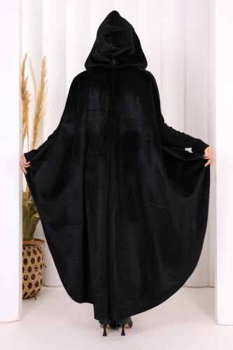 Foks Kumaş Kapşonlu Panço 70130 Siyah - 5