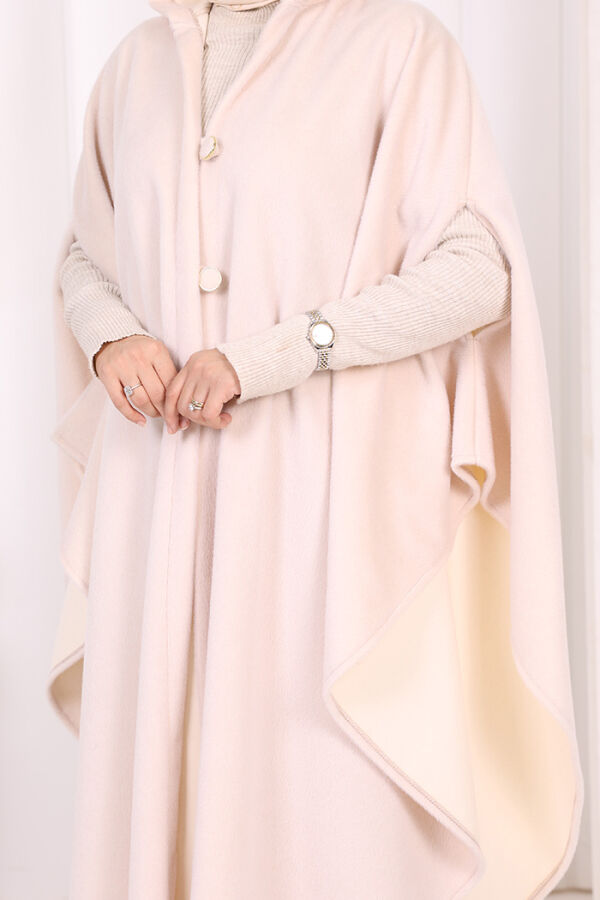 Foks Kumaş Kapşonlu Panço 70130 Somon - 7