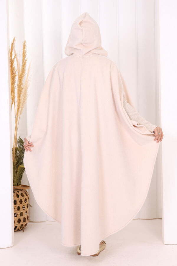 Foks Kumaş Kapşonlu Panço 70130 Somon - 4