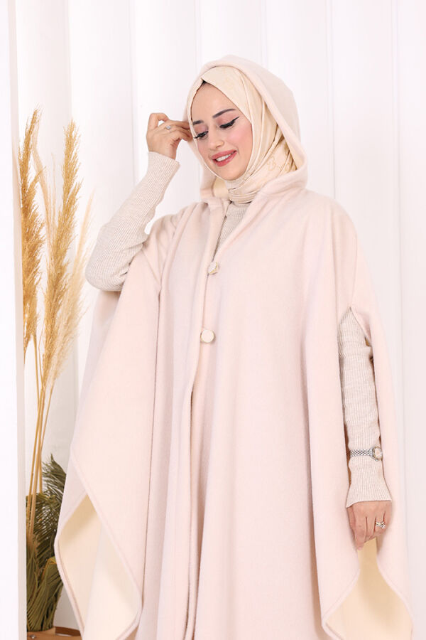 Foks Kumaş Kapşonlu Panço 70130 Somon - 5