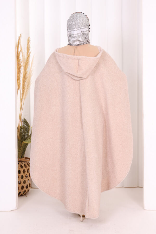 Foks Kumaş Kapşonlu Panço 70130 Taş - 4