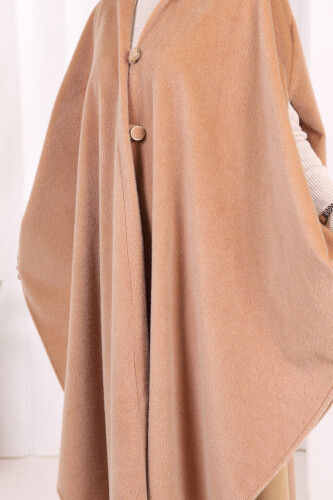 Foks Kumaş Kapşonlu Panço 70130 Vizon - 6