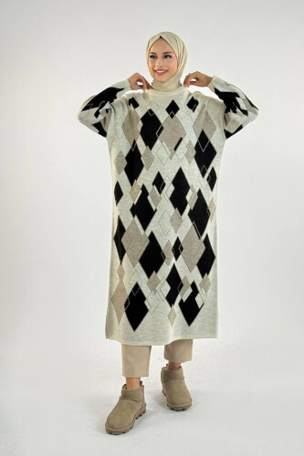 Geometrik Desen Tunik 18316 Taş - 1