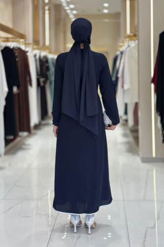 Gül Detaylı Elbise 3976 Lacivert - 2