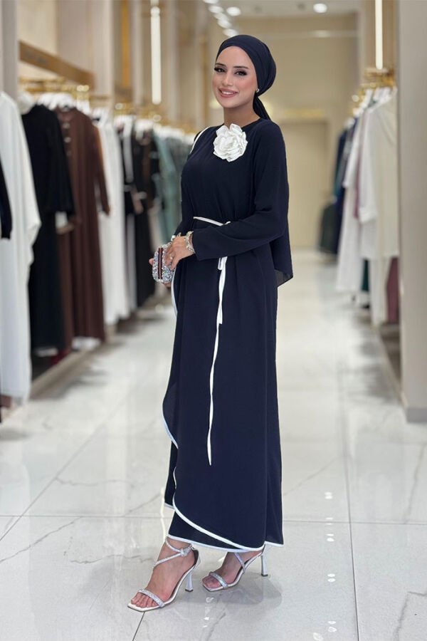 Gül Detaylı Elbise 3976 Lacivert - 3