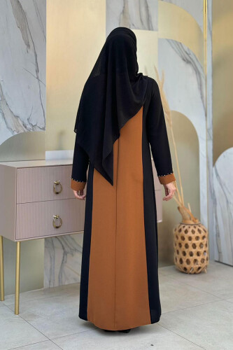 İki Renkli Taş Baskılı Elbise 3848 Siyah - Bym Fashion (1)