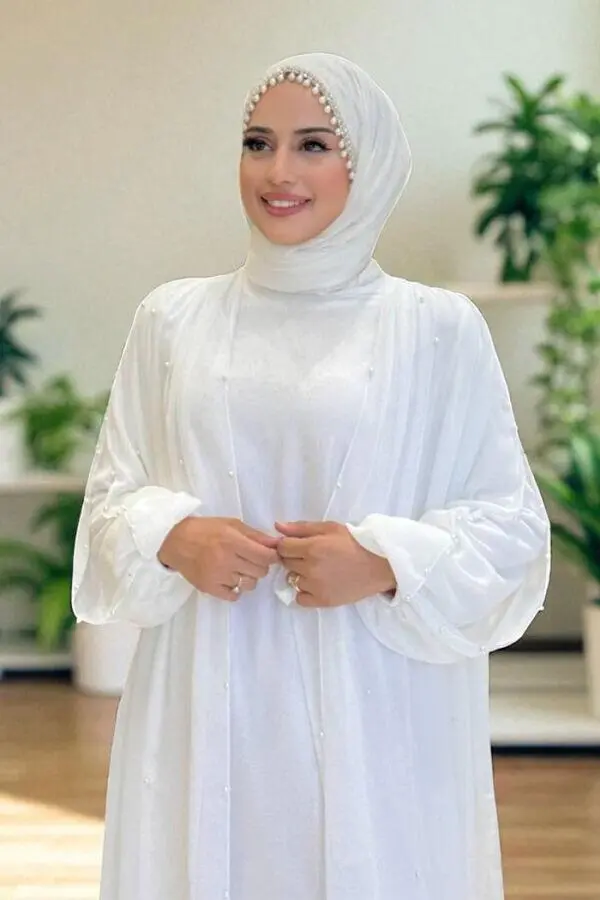 İnci Detaylı Pelerinli Elbise 3973 Ekru - 4