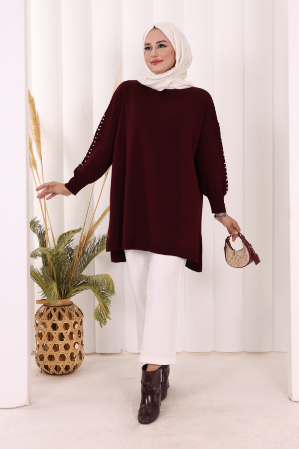 İnci Detaylı Triko Tunik 18309 Mürdüm - 2