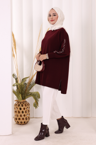 İnci Detaylı Triko Tunik 18309 Mürdüm - 3