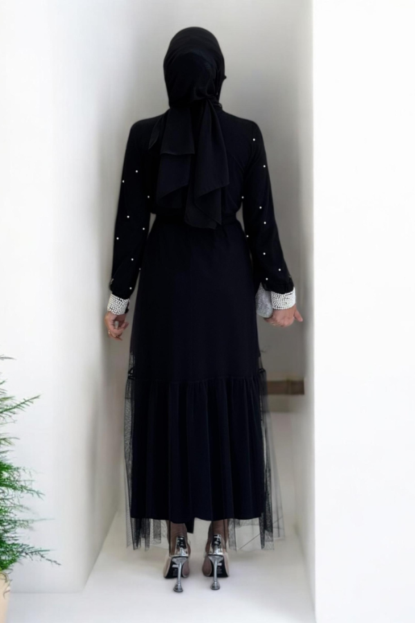 İncili Abaya Ve Elbise Takım 8491 Lacivert - 3