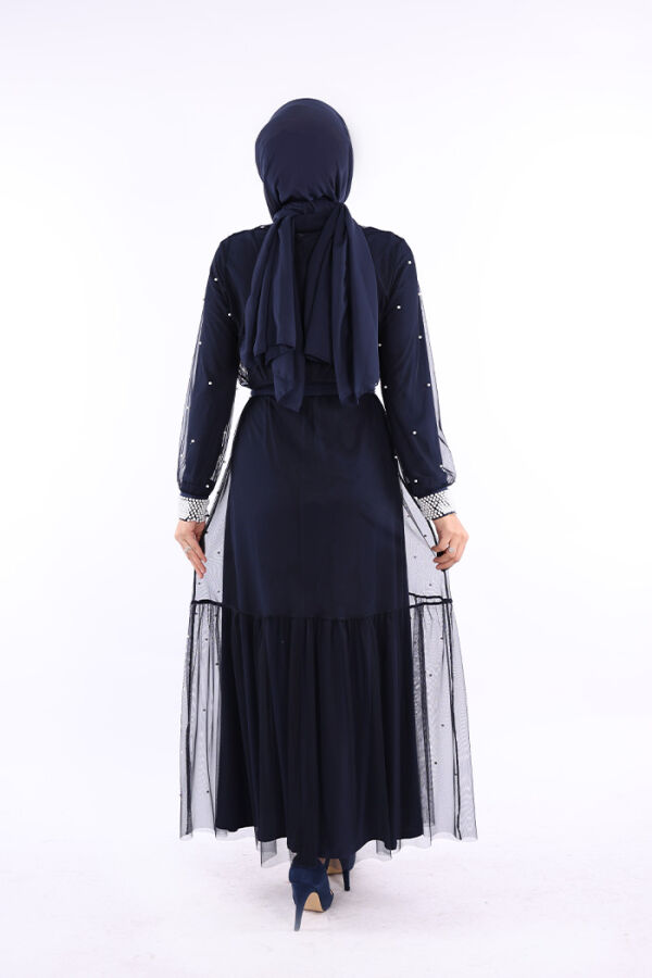 İncili Abaya Ve Elbise Takım 8491 Lacivert - 2