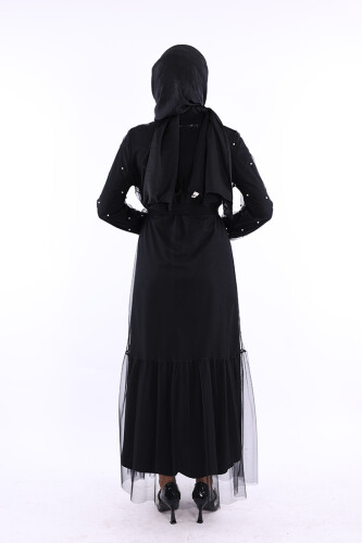 İncili Abaya Ve Elbise Takım 8491 Siyah - 3