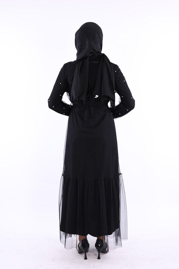 İncili Abaya Ve Elbise Takım 8491 Siyah - 3