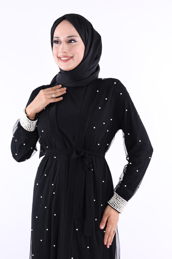 İncili Abaya Ve Elbise Takım 8491 Siyah - 4