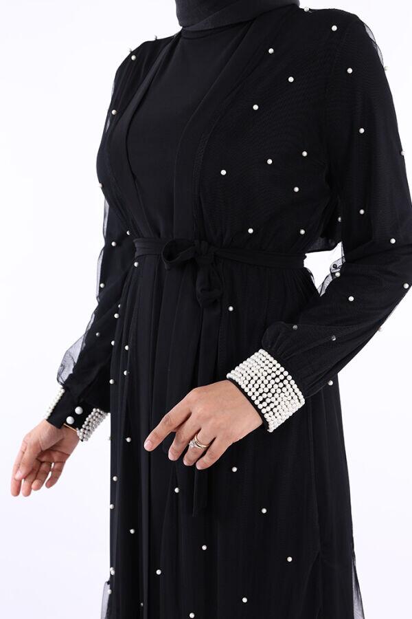 İncili Abaya Ve Elbise Takım 8491 Siyah - 5