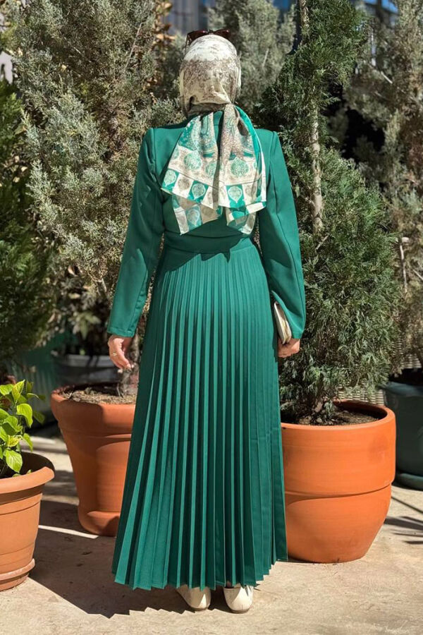 سترة نظرة تنورة فستان مطوي 3700 الزمرد - 6