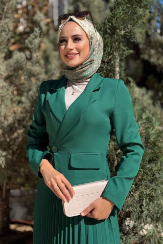 سترة نظرة تنورة فستان مطوي 3700 الزمرد - 8