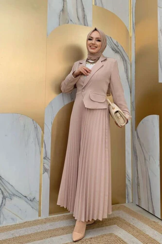 سترة نظرة تنورة فستان مطوي 3700 حجر - 1