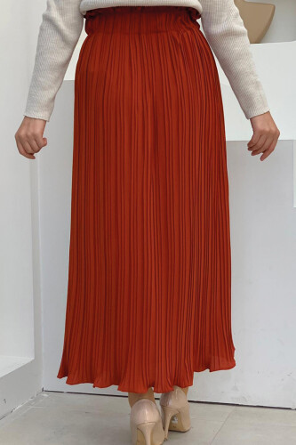 Kalın Lastikli Piliseli Düz Etek 1143 Kiremit - Bym Fashion (1)