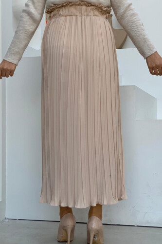 Kalın Lastikli Piliseli Düz Etek 1143 Taş - Bym Fashion (1)