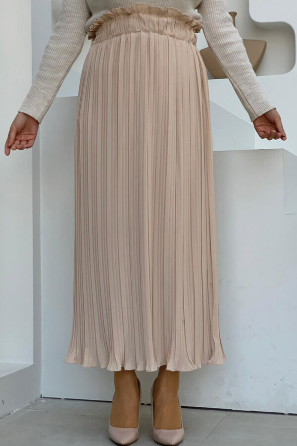 Thick Elastic Pleated Plain Skirt 1143 Stone - 1