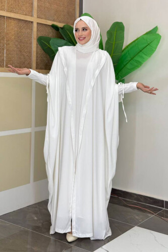 Kapüşonlu Abaya ve Elbise İkili Takım 70013 Ekru - Bym Fashion (1)