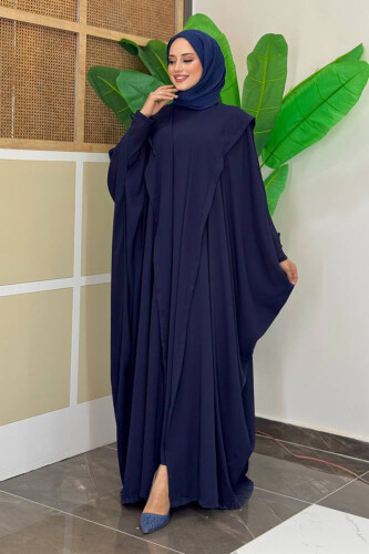 Kapüşonlu Abaya ve Elbise İkili Takım 70013 Lacivert - Bym Fashion (1)