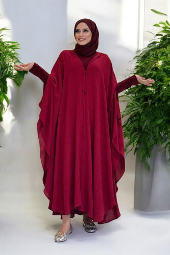 Kapüşonlu Ayrobin Pelerin 70021 Bordo - Bym Fashion